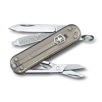 Нож-брелок VICTORINOX Classic SD Colors "Mystical Morning", 58 мм, 7 функций, полупрозрачный серый (Серый)