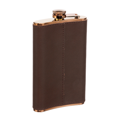 Фляга S.Quire 0,27 л, сталь+кожа спилок, коричневая