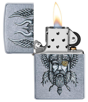 Зажигалка ZIPPO Viking Warrior с покрытием Street Chrome™, латунь/сталь, серебристая, 38x13x57 мм