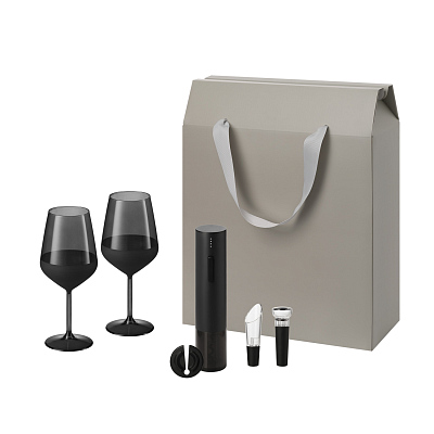 Подарочный набор Black Edition, Sacramento (2 бокала + набор для вина) (Черный, серый)