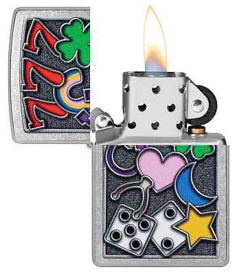 Зажигалка ZIPPO All Luck с покрытием Street Chrome, латунь/сталь, серебристая, 38x13x57 мм