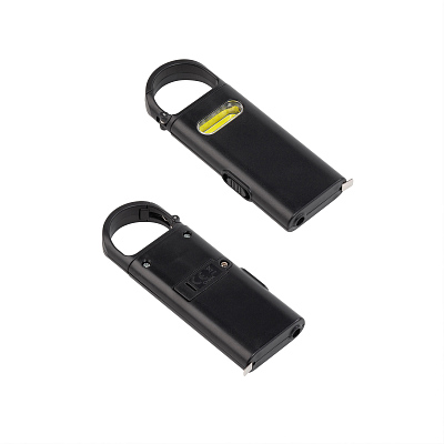 Фонарик "Spark" с рулеткой и карабином, черный