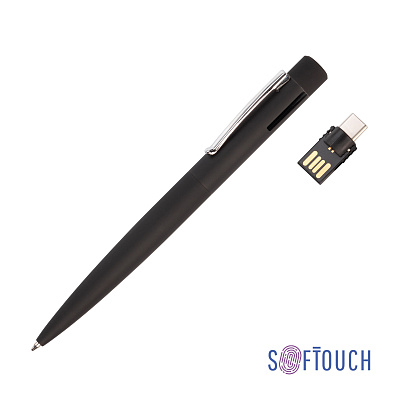Ручка шариковая "Secret" с флеш-картой OTG 32Gb (USB2.0/Type-C), покрытие soft touch  (Черный)
