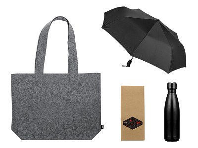 Подарочный набор с зонтом и термобутылкой в шопере (Чёрный)