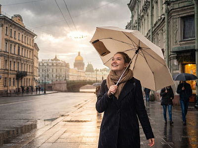 Зонт обратного сложения Easyroll, бежевый