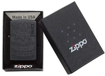Зажигалка ZIPPO Tone on Tone Design с покрытием Black Matte, латунь/сталь, чёрная, 38x13x57 мм