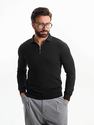 Рубашка поло мужская с длинным рукавом Terrazzo, черная (Чёрный)