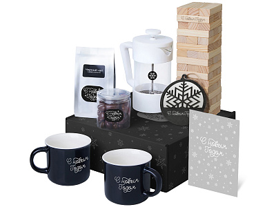 Подарочный набор Re:Together с френчпрессом, кружками и дженгой (Белый)