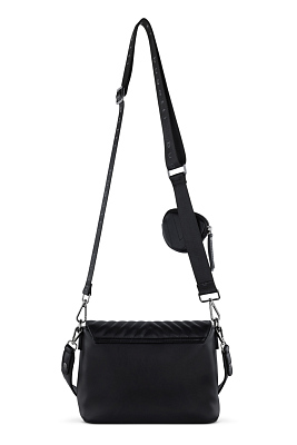 Сумка наплечная женская BUGATTI Sira, чёрная, полиуретан, 25х10,5х19 см