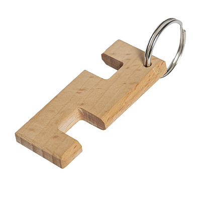 Брелок-подставка для телефона, 6 x 2,5 x 0,7 cм. Пазы 1 и 1,4 см, бук (Светло-коричневый)