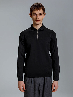 Рубашка поло мужская с длинным рукавом Terrazzo, белая (Чёрный)