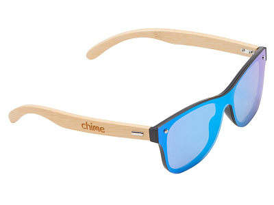 Очки солнцезащитные из бамбука с зеркальными линзами Rockwood Motion с гравировкой (Синий/натуральный)