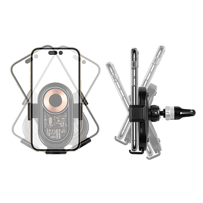 Автомобильное беспроводное (15W) зарядное устройство "Guide" с прозрачным корпусом, черный с серебристым