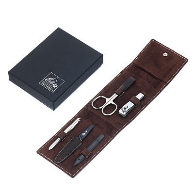 Маникюрный набор Erbe,5пр. Футляр: натур.кожа, цвет коричневый