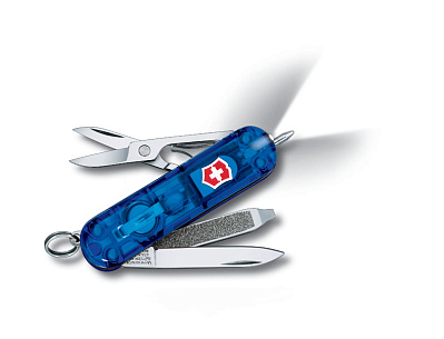 Нож-брелок VICTORINOX Signature Lite 58 мм 7 функций полупрозрачный синий