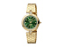 Корпус- желтое золото, планки инкрустированы кристаллами Swarovski, циферблат- зеленый, кристаллы Swarovski, крепление- желтое золото