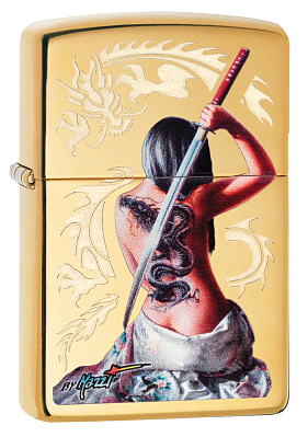 Зажигалка ZIPPO Mazzi® с покрытием High Polish Brass, латунь/сталь, золотистая, 38x13x57 мм (Золотистый)