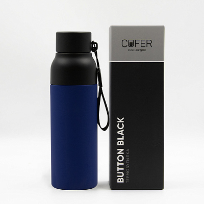 Термобутылка Button Black (черный с синим)
