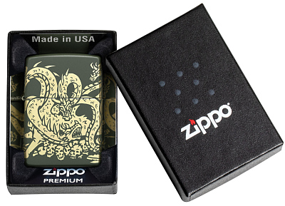Зажигалка ZIPPO Dragon Design с покрытием Green Matte, латунь/сталь, зеленая, матовая, 38x13x57 мм