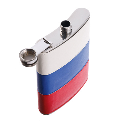 Фляга S.Quire 0,24 л, сталь+искусственная кожа, бело-сине-красная