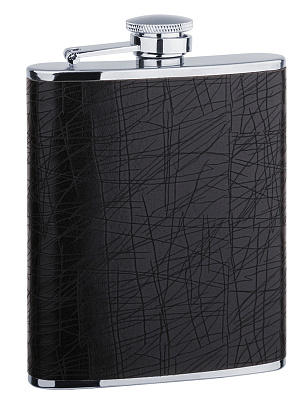 Фляга S.Quire 0,24 л, сталь+искусственная кожа, черная (Черный)