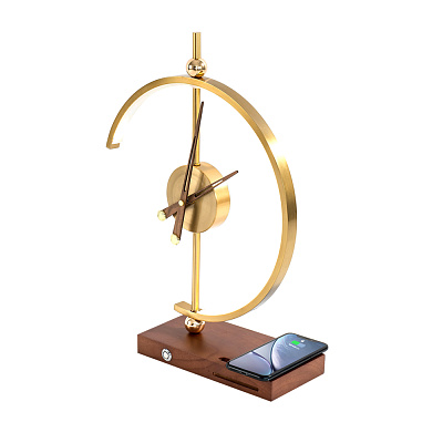 Светодиодный светильник с беспроводной зарядкой и часами Nikka (Коричневый)