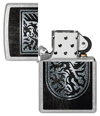 Зажигалка ZIPPO Dragon Design с покрытием Street Chrome, латунь/сталь, серебристая, 38x13x57 мм