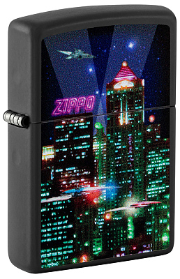 Зажигалка ZIPPO Cyber City с покрытием Black Matte, латунь/сталь, черная 38x13x57 мм