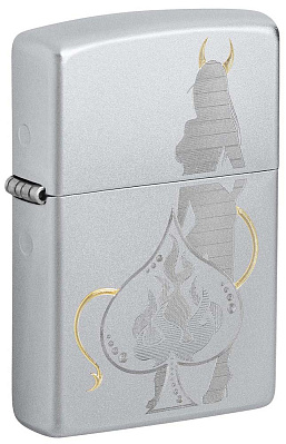 Зажигалка ZIPPO Devilish Ace с покрытием Satin Chrome, латунь/сталь, серебристая, 38x13x57 мм (Серебристый)