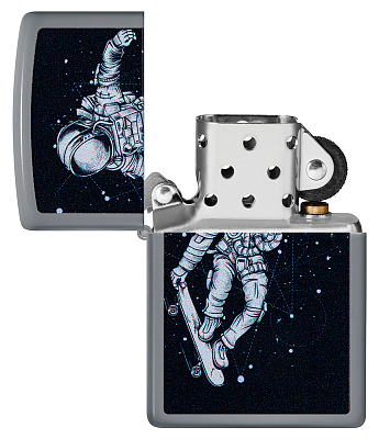 Зажигалка ZIPPO Skateboarding Astronaut с покрытием Flat Grey, латунь/сталь, серая, 38x13x57 мм