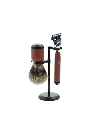 Бритвенный набор IL Ceppo: станок, помазок, подставка, красно-черный матовый цвет