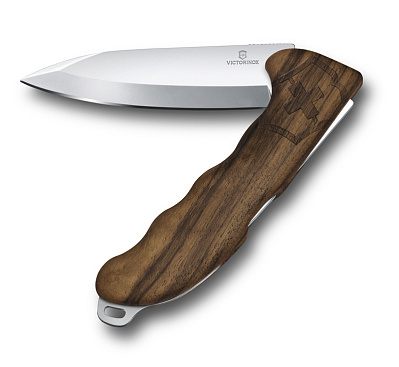 Нож охотника VICTORINOX Hunter Pro Wood 130 мм, 2 функции, с фиксатором, рукоять из орехового дерева (Коричневый)