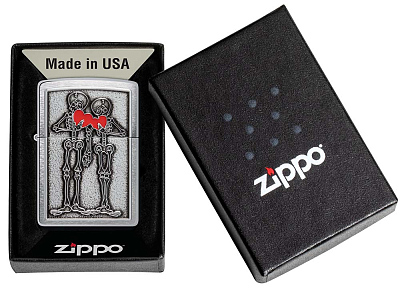 Зажигалка ZIPPO Couple Love с покрытием Brushed Chrome, латунь/сталь, серебристая, 36x13x57 мм