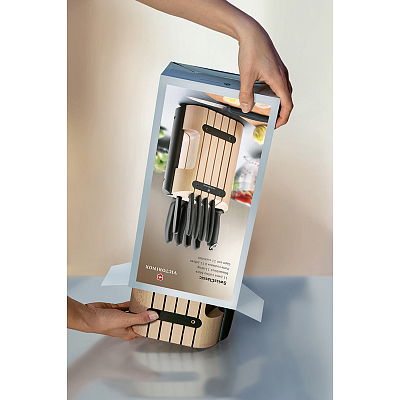 Набор из 11 кухонных ножей VICTORINOX, чёрная рукоять, в подставке из бука высотой 35,5 см