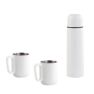 Набор "Гейзер" (термос, 2 кружки), покрытие пудра  (Белый)