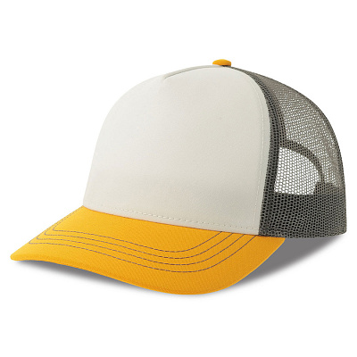 Бейсболка RAPPER CANVAS-S, 5 клиньев, пластиковая застёжка (Белый, желтый, тёмно-серый)