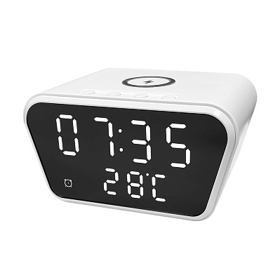 Настольные часы 5в1 с беспроводной зарядкой 15W Tempo (Белый)