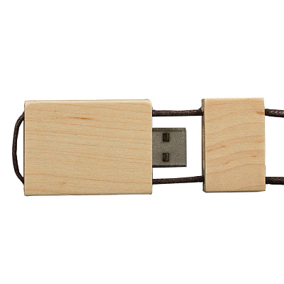 Дерево 02 Брусок со шнурком, 8Гб, переходник мини-пвх (Светлое дерево)