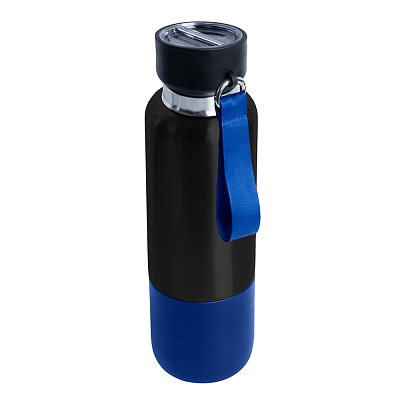 Термос Hike c ланьярдом и манжетой, чёрный-синий (Черно-синий)