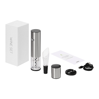 Набор для вина с электрическим штопором Vintaro, серебряный