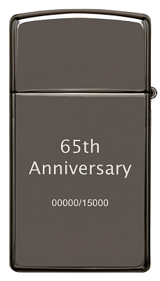 Зажигалка 65th Anniversary Zippo Slim® с покрытием Black Ice®, латунь/сталь, чёрная, 29x10x60 мм