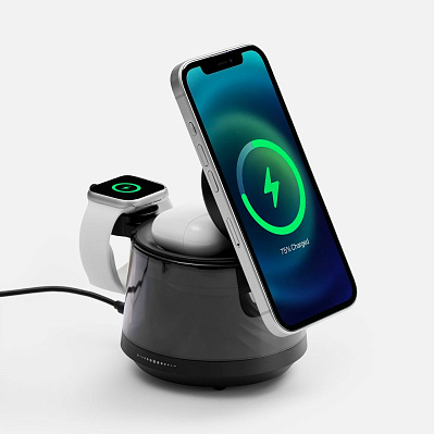Bluetooth-колонка с подсветкой и беспроводной зарядкой Quantium, черная (Чёрный)