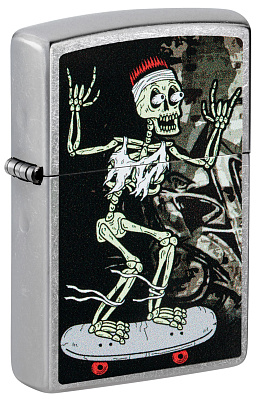 Зажигалка ZIPPO Skateboard Design с покрытием Street Chrome, латунь/сталь, серебристая, 38x13x57 мм (Серебристый)