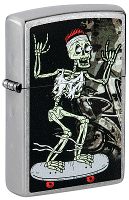 Зажигалка ZIPPO Skateboard Design с покрытием Street Chrome, латунь/сталь, серебристая, 38x13x57 мм