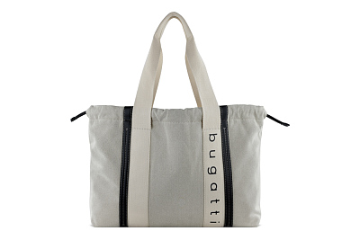 Сумка-шоппер женская BUGATTI Ambra, бежево-черный цвет, хлопок/полиэстер, 45х10х34 см