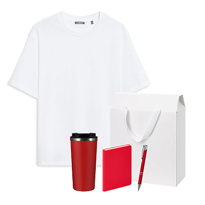 Набор с одеждой RUST (футболка, термокружка, ежедневник, ручка), красный/белый, XL/2XL (Белый, красный)
