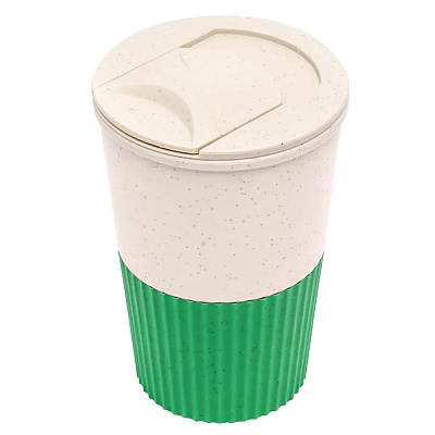 Термостакан пластиковый Wavy с манжетой, зелёный (Зеленый)