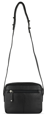 Сумка кросс-боди женская BUGATTI Elsa, чёрная, воловья кожа/полиэстер, 19х5,5х14 см