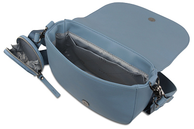 Сумка наплечная женская BUGATTI Almata, с кошельком, голубая, полиуретан, 27х6х18,5 см