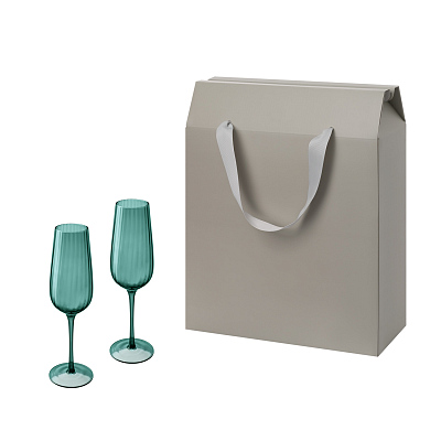 Подарочный набор 2 бокала для шампанского Capri в большом подарочном пакете (Зеленый, серый)